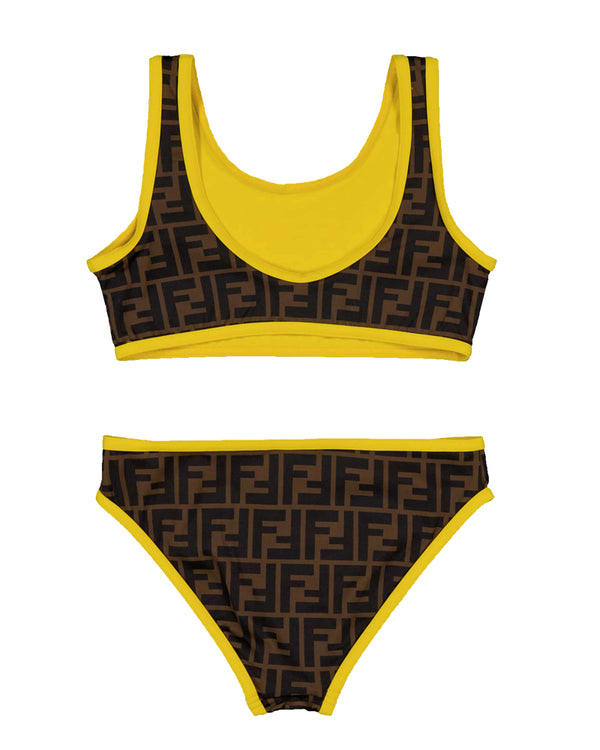 Fendi ロゴプリント 水着 Fendi Kids Girls Brown Logo FF Bikini
