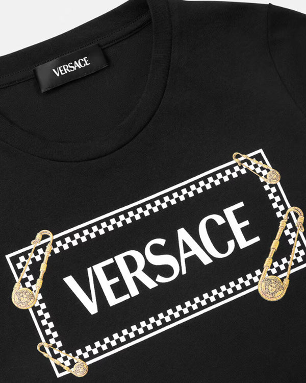VERSACE ロゴ コットンTシャツ VERSACE Crystal-Embellished Logo-Embroidered Cotton-Jersey T-Shirt