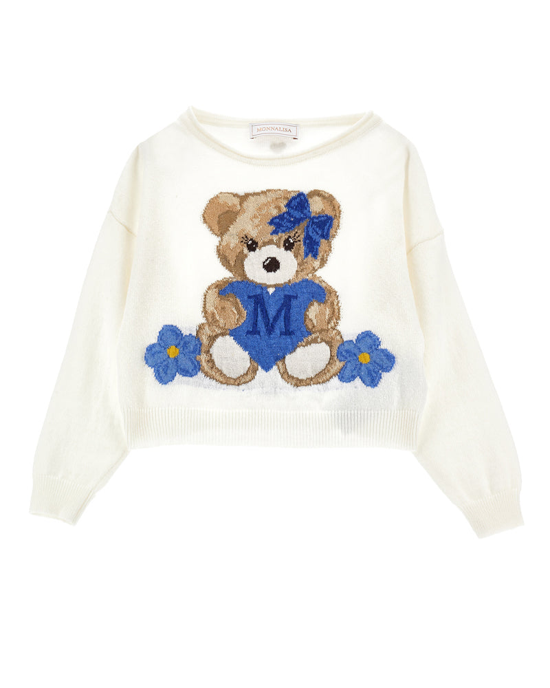Girls Ivory Knit Bear Sweater