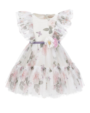 
  
    Monnalisa
  
 Girls White Floral Tulle Dress