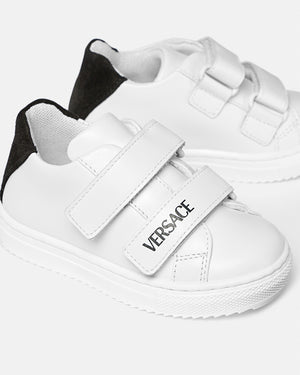 
  
    Versace
  
 White Leather Verlcro Sneakers