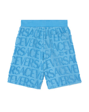 
  
    Versace
  
 Boys Blue All Over Towel Shorts