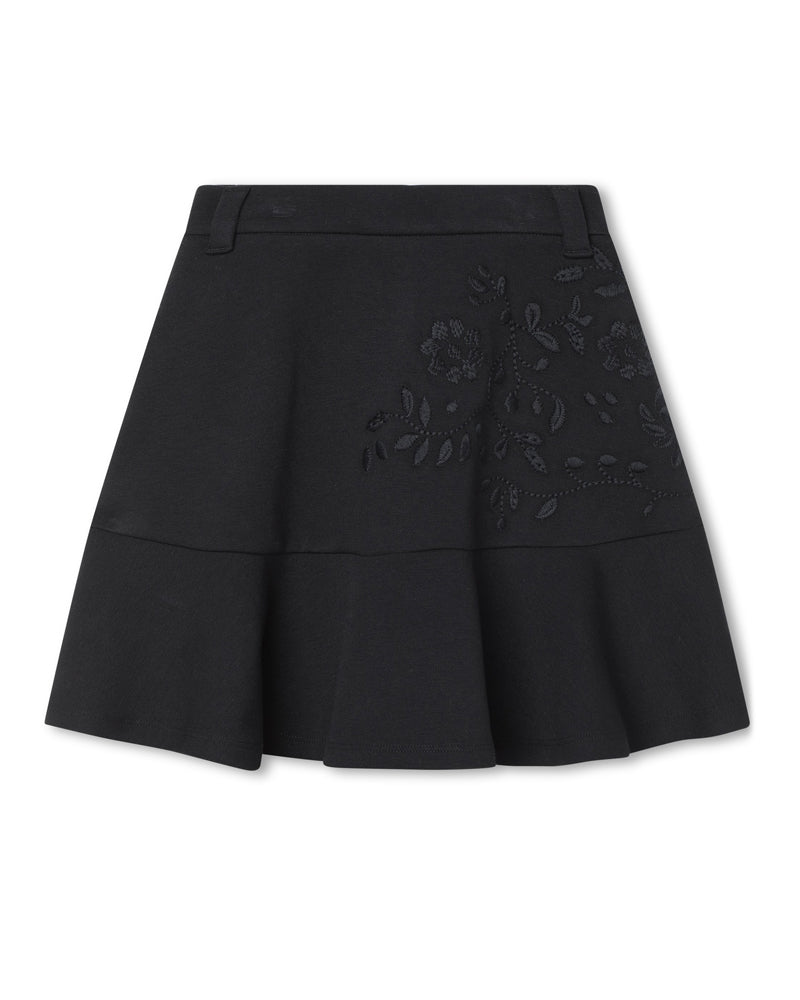 Girls Black Embroidered Skirt