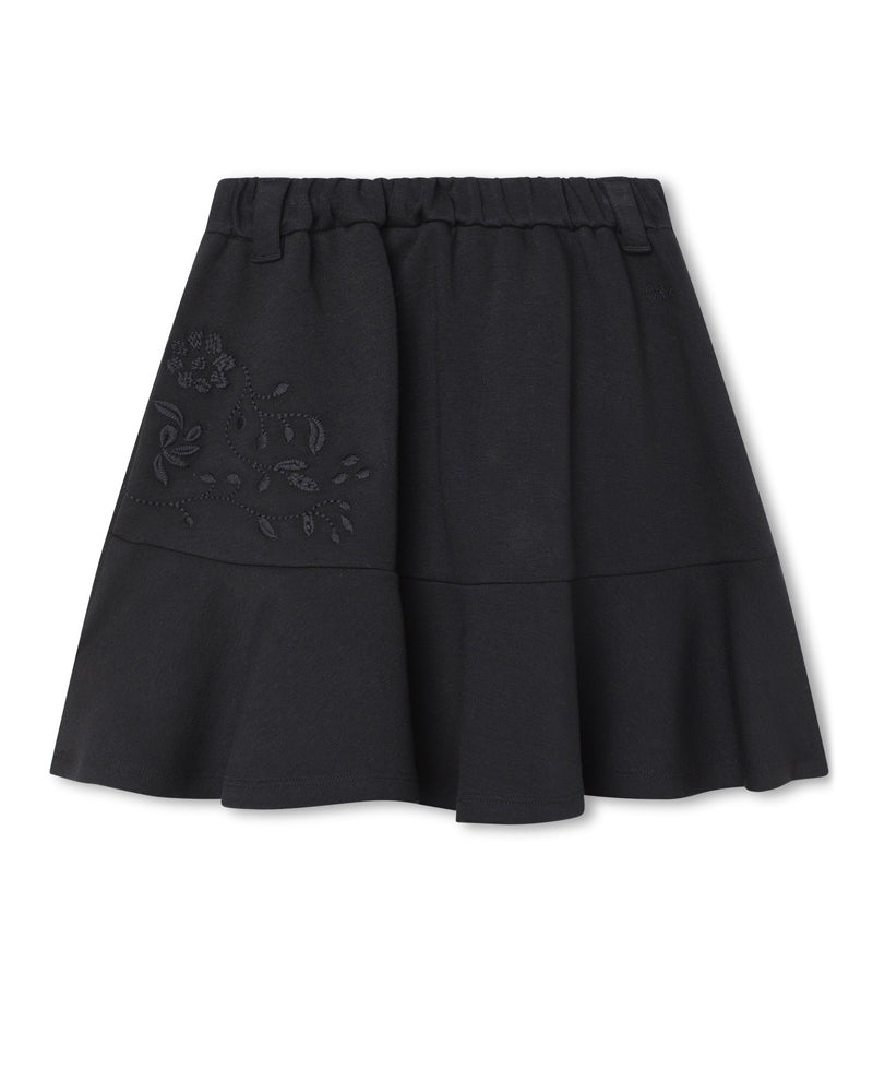 Girls Black Embroidered Skirt