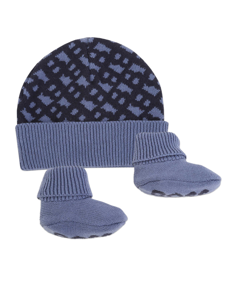 Baby Boys Navy Knit Hat &amp; Slipper Set
