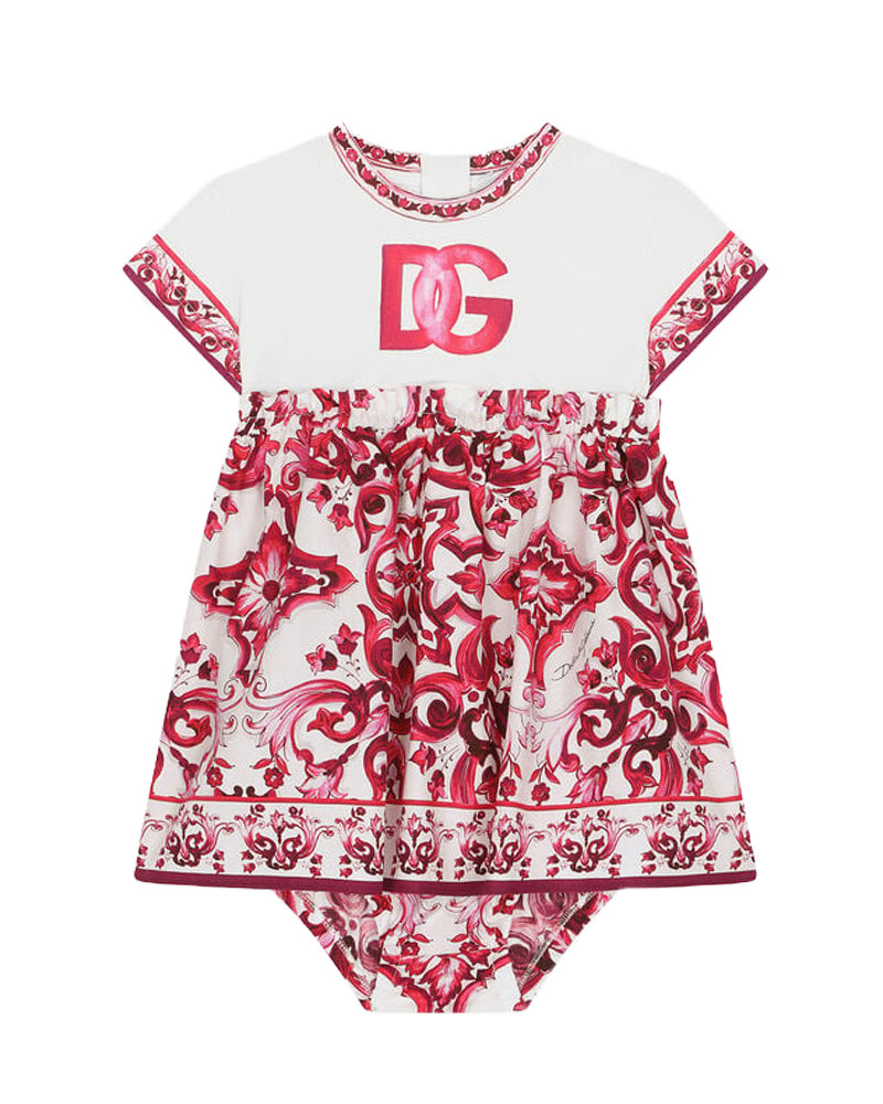 Baby Girls Fuchsia Majolica-Print Dress