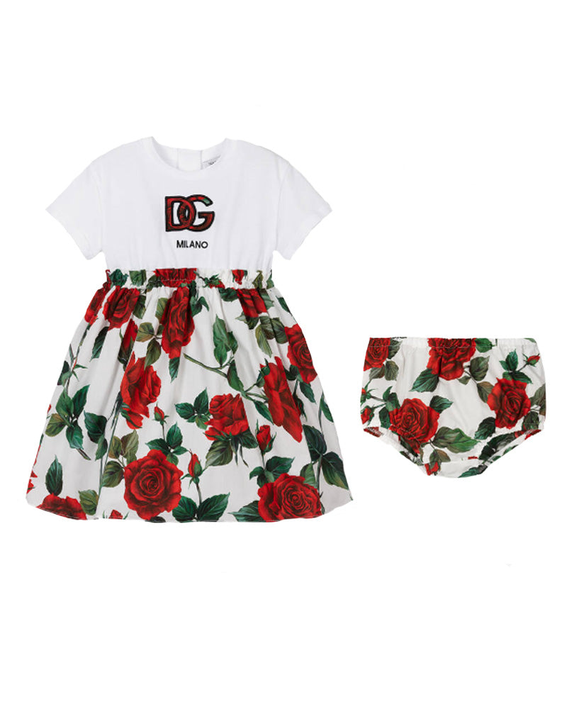 Baby Girls Red/White Rose Print Dress