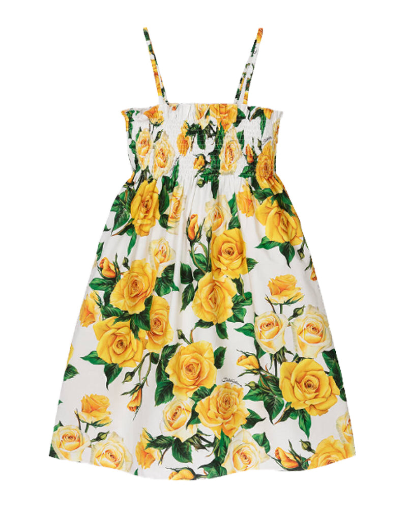 Girls Yellow Rose Print Sleeveless Dress