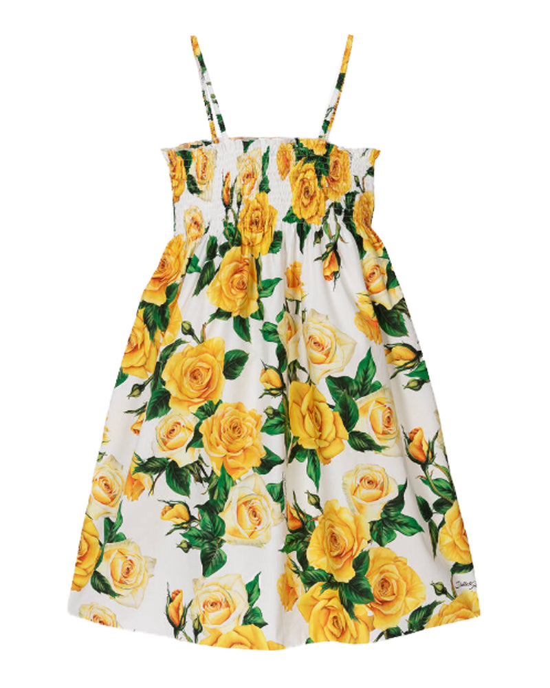 Girls Yellow Rose Print Sleeveless Dress