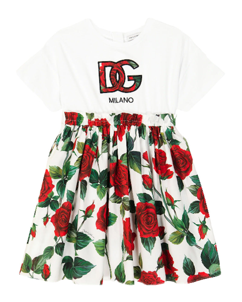 Girls Red/White Rose Print Dress