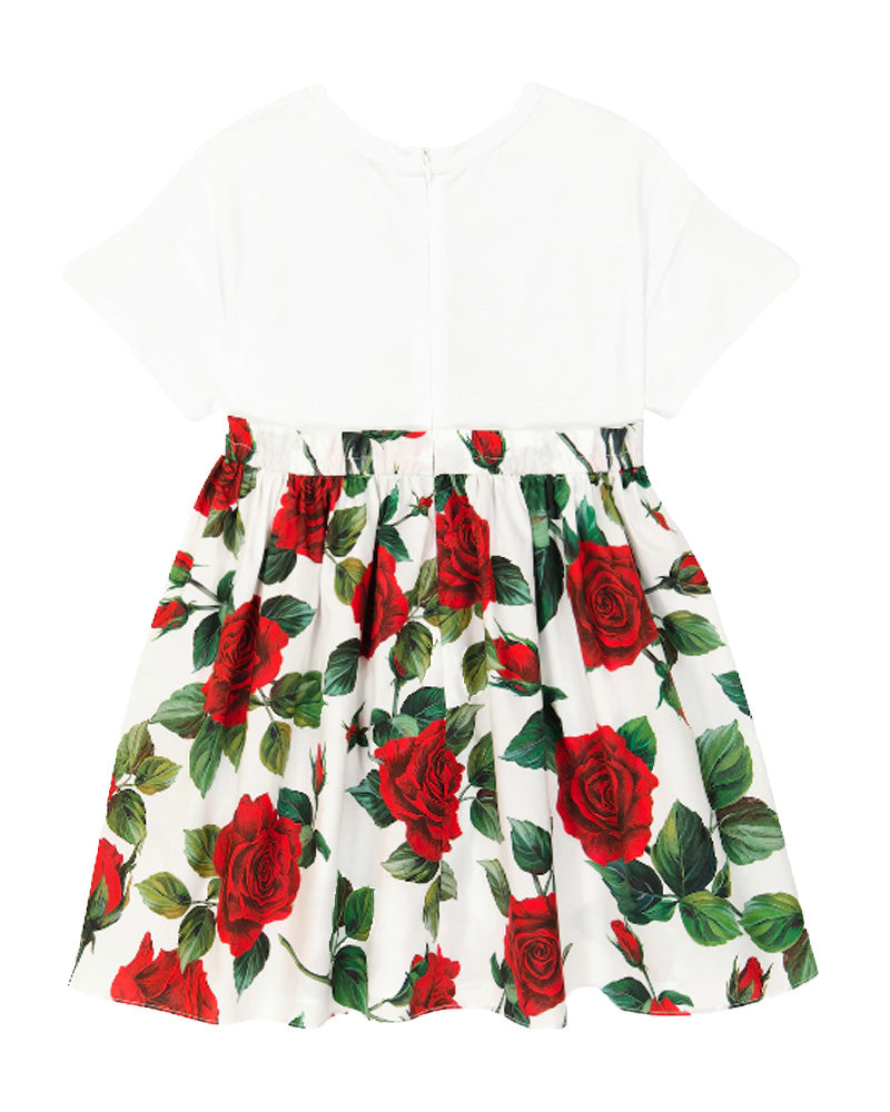 Girls Red/White Rose Print Dress