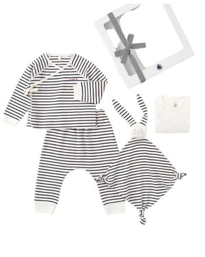 
  
    Petit
  
    Bateau
  
 Baby Boys White/Navy Striped Gift Set