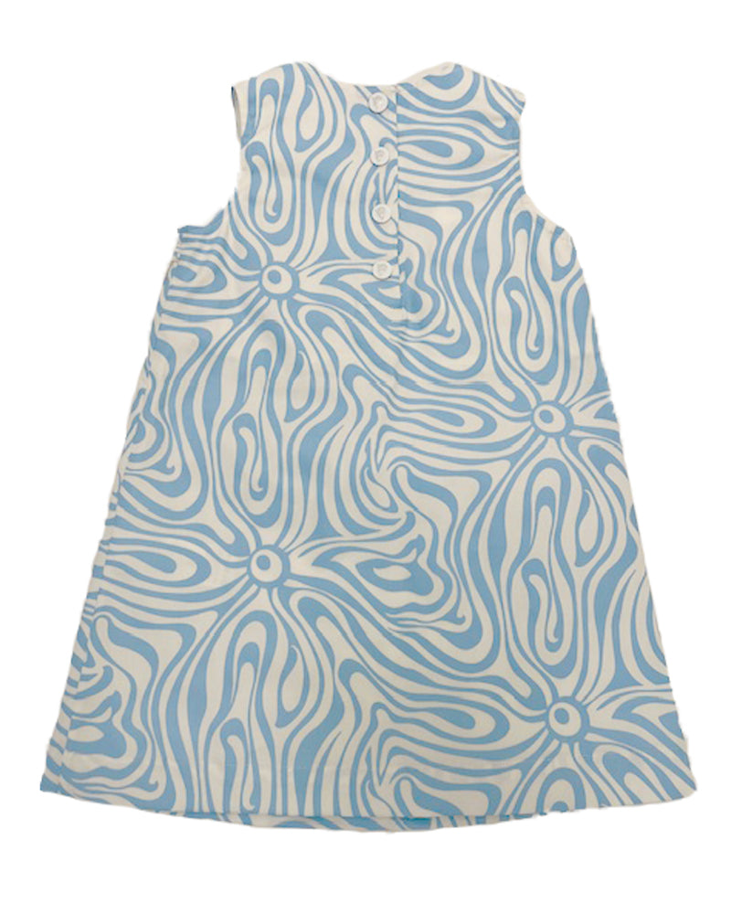 Girls Blue Printed Sleeveless Dress
