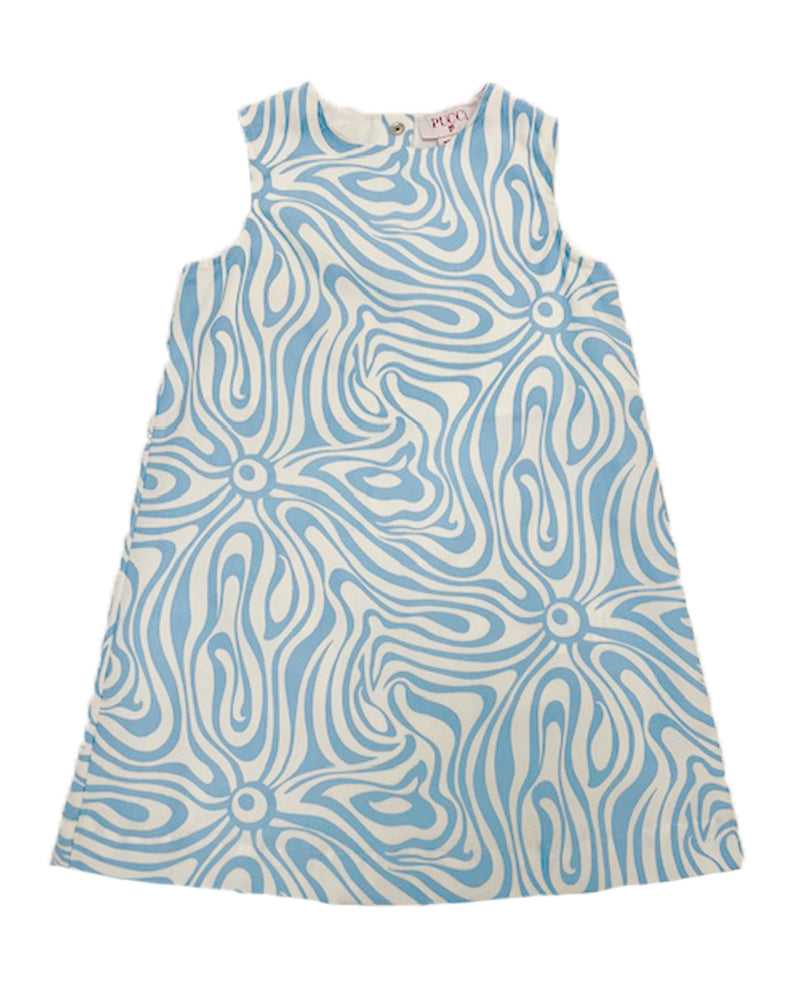 Girls Blue Printed Sleeveless Dress