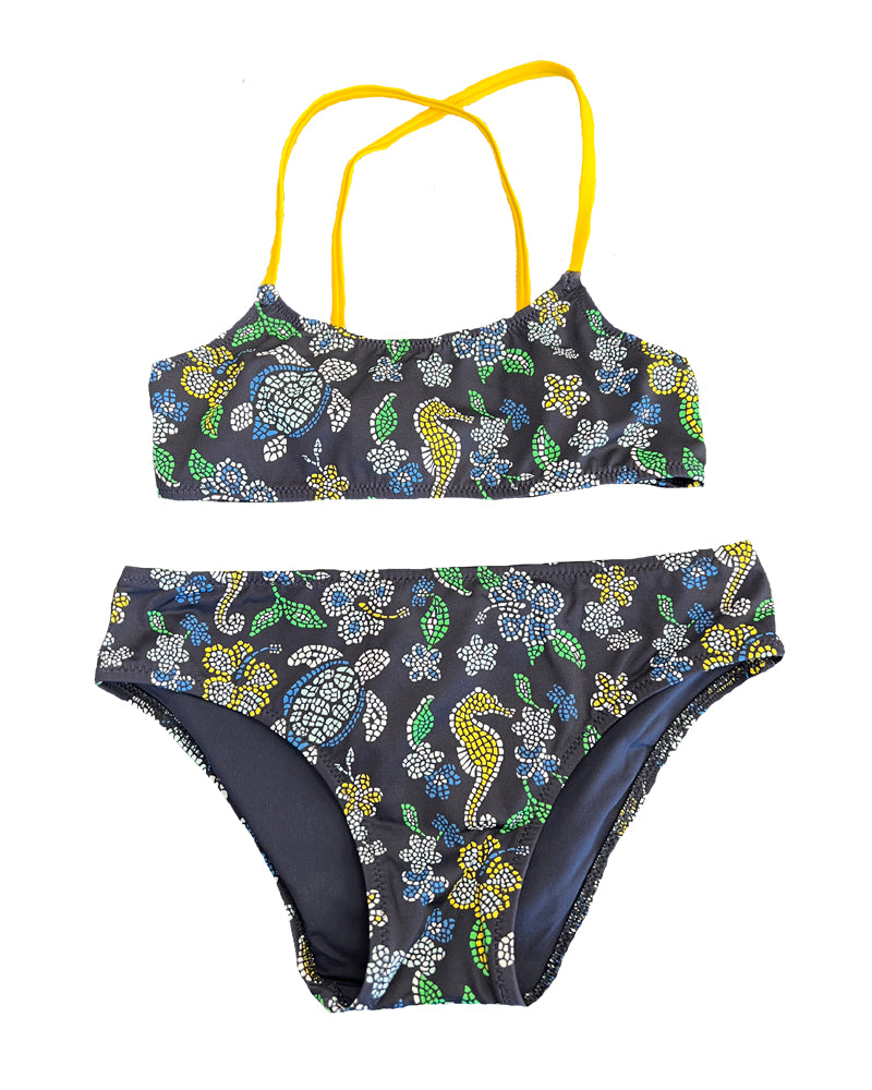 Girls Turtle Print Navy Bikini