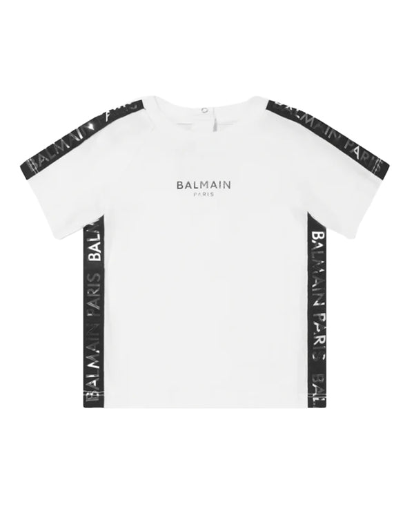 キッズ用トップス JUNIOR BALMAIN T Shirts BW8A91 Z0082100OR White Balmain Kids White Textured Logo T-shirt – RD Designer Wear