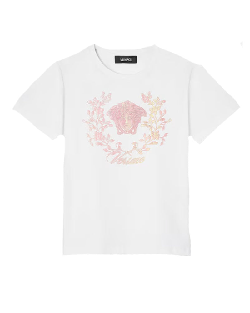Girls White Pink Crest T-Shirt