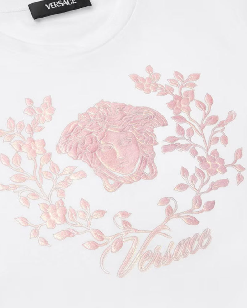 Girls White Pink Crest T-Shirt
