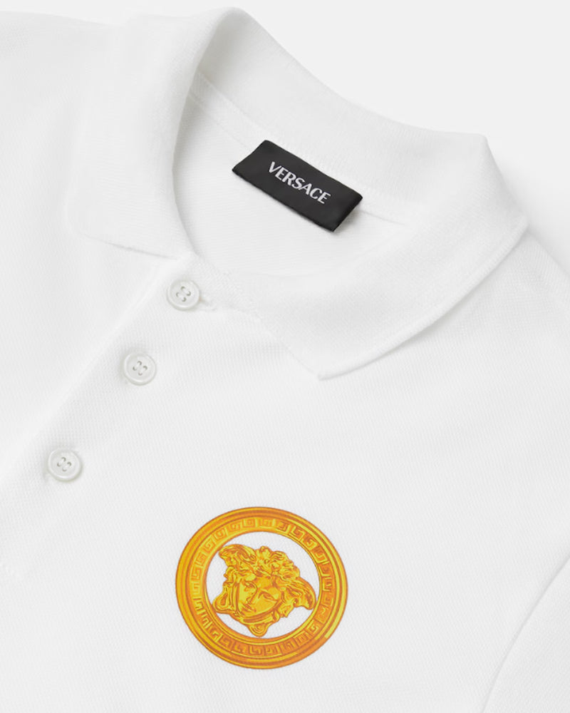 
  
    Versace
  
 Boys White Printed Crest Polo