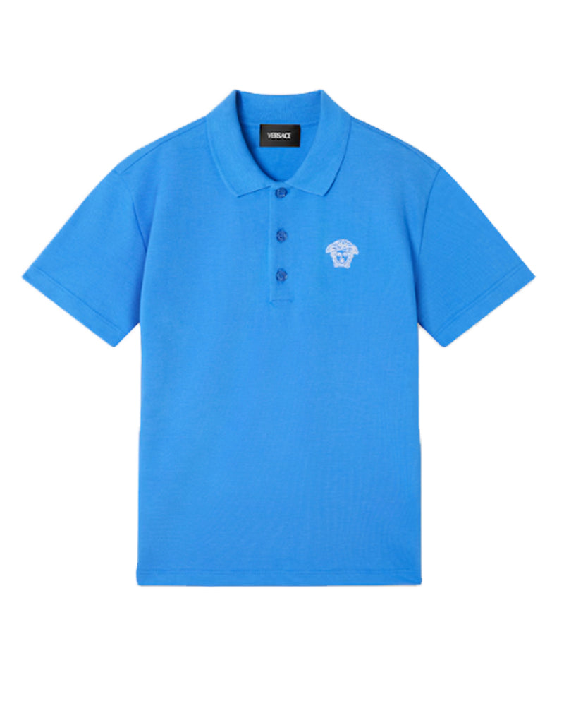 
  
    Versace
  
 Boys Blue Embroidered Medusa Polo