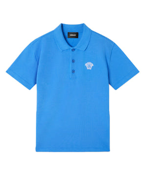 
  
    Versace
  
 Boys Blue Embroidered Medusa Polo