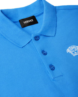 
  
    Versace
  
 Boys Blue Embroidered Medusa Polo