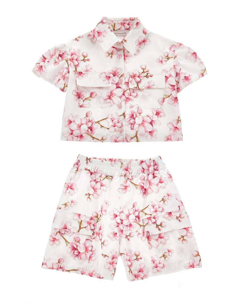 Girls White Floral Blouse &amp; Short