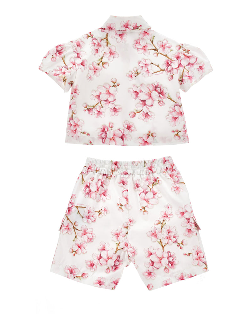 Girls White Floral Blouse &amp; Short