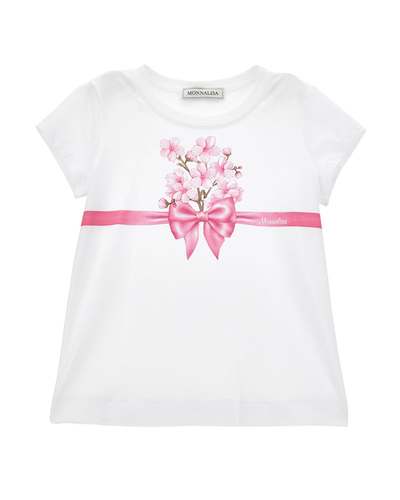 Girls White Floral/Bow T-Shirt