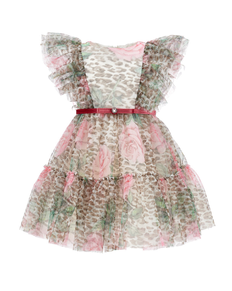 Girls Leopard/Rose Tulle Dress