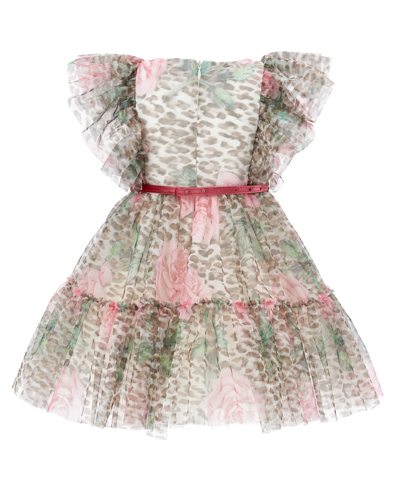 Girls Leopard/Rose Tulle Dress