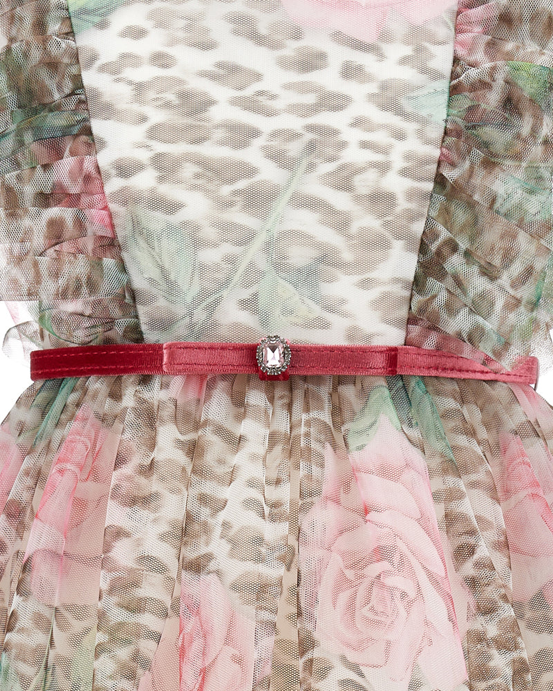Girls Leopard/Rose Tulle Dress