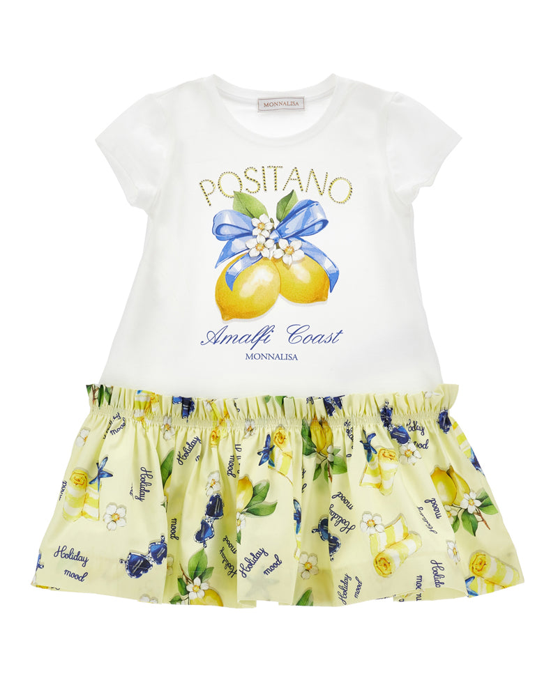
  
    Monnalisa
  
 Girls White/Yellow Lemon Print Dress