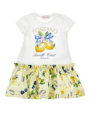 
  
    Monnalisa
  
 Girls White/Yellow Lemon Print Dress