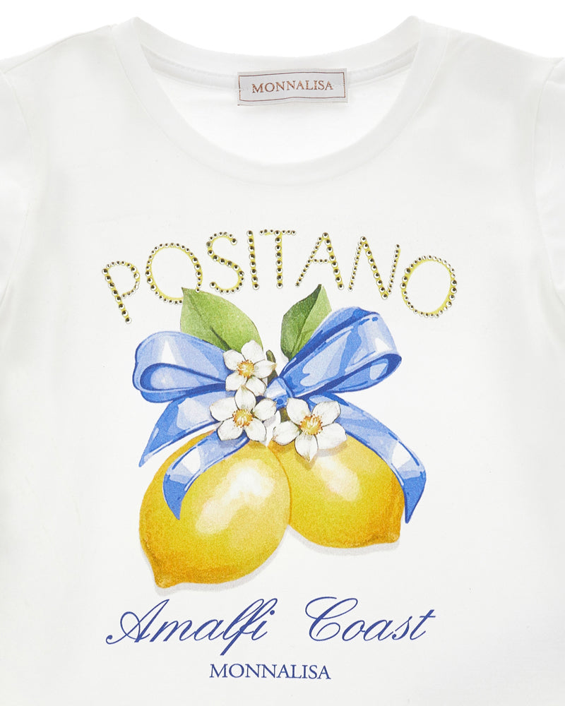 
  
    Monnalisa
  
 Girls White/Yellow Lemon Print Dress