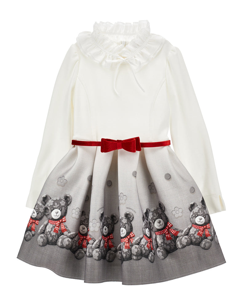 
  
    Monnalisa
  
 Girls White/Grey Teddy Ruffle Neoprene Dress
