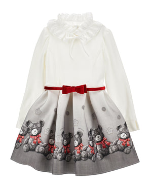 
  
    Monnalisa
  
 Girls White/Grey Teddy Ruffle Neoprene Dress