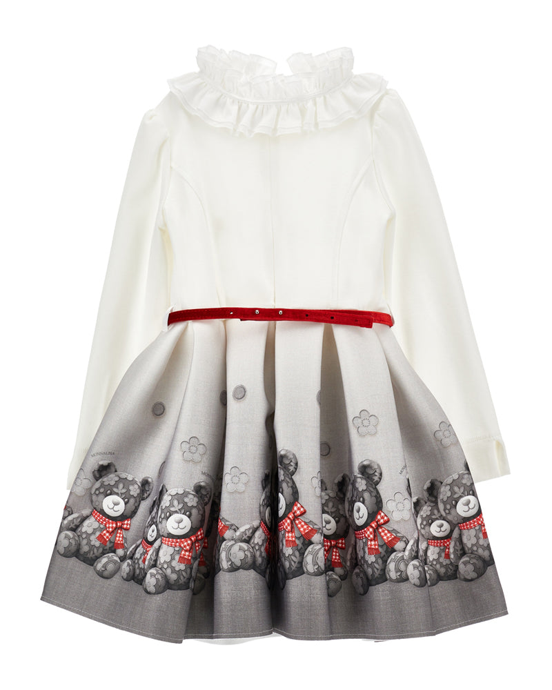 
  
    Monnalisa
  
 Girls White/Grey Teddy Ruffle Neoprene Dress