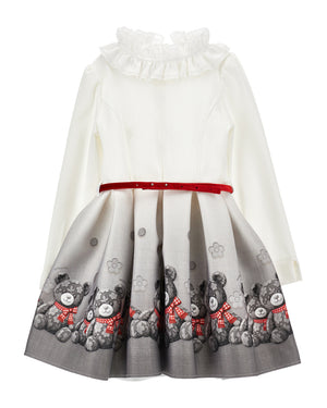 
  
    Monnalisa
  
 Girls White/Grey Teddy Ruffle Neoprene Dress
