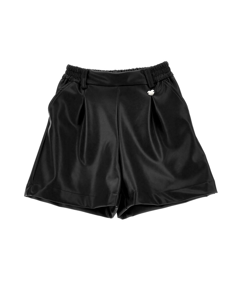 Girls Black Faux Leather Shorts