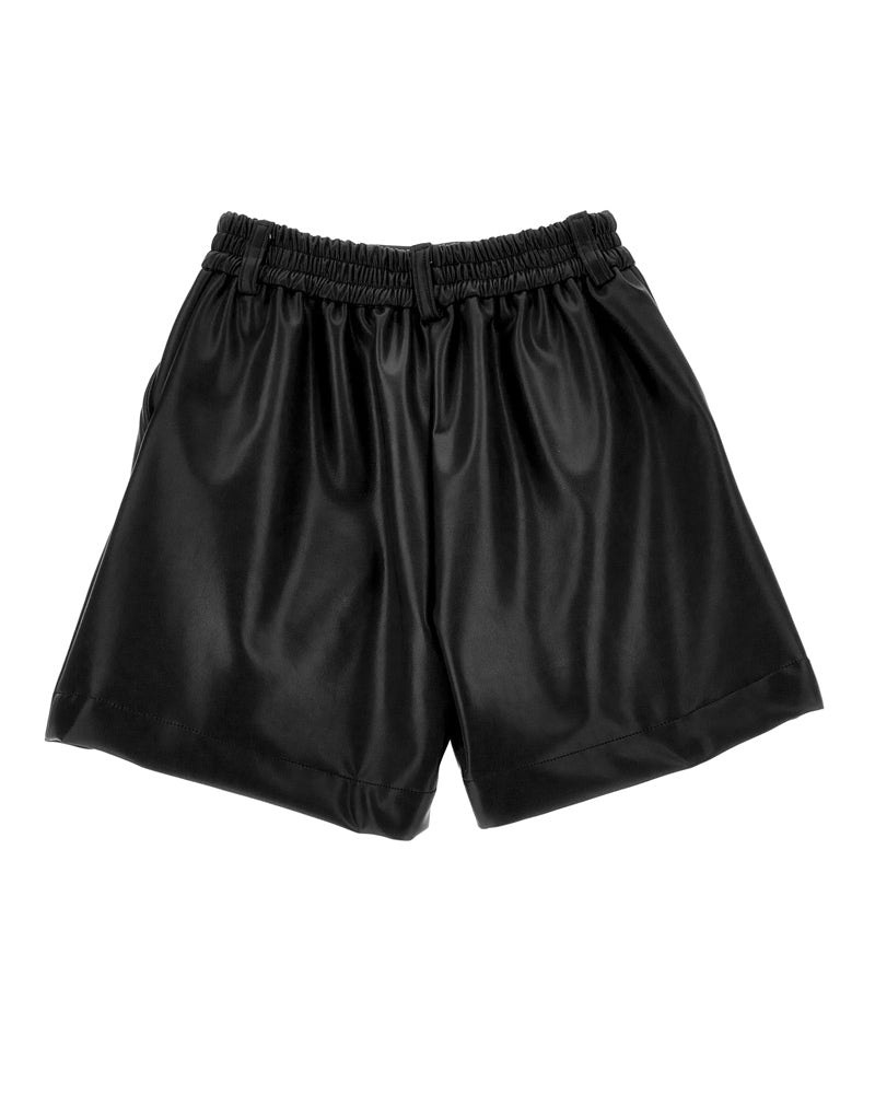 Girls Black Faux Leather Shorts