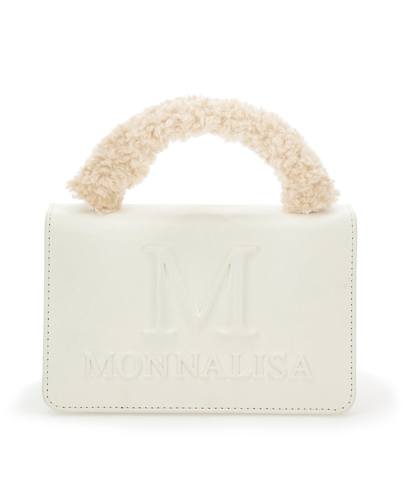 Girls White Fur Handle Purse