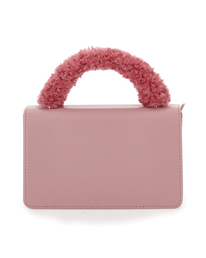 Girls Pink Fur Handle Purse