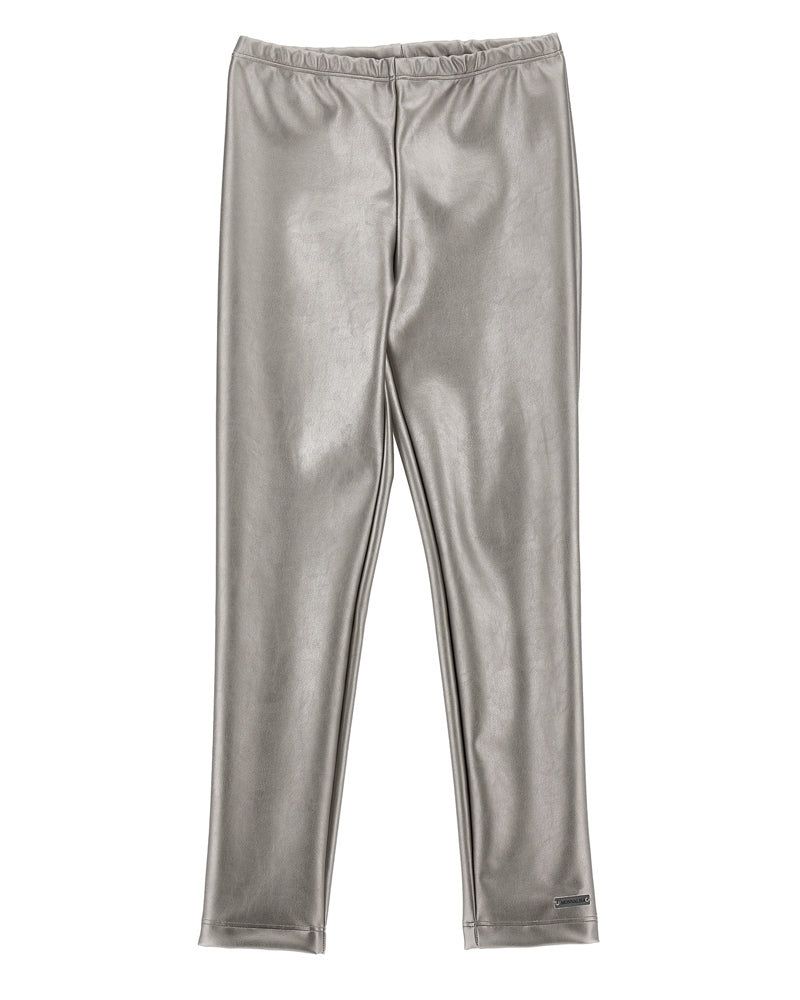 Girls Silver Faux Leather Leggings