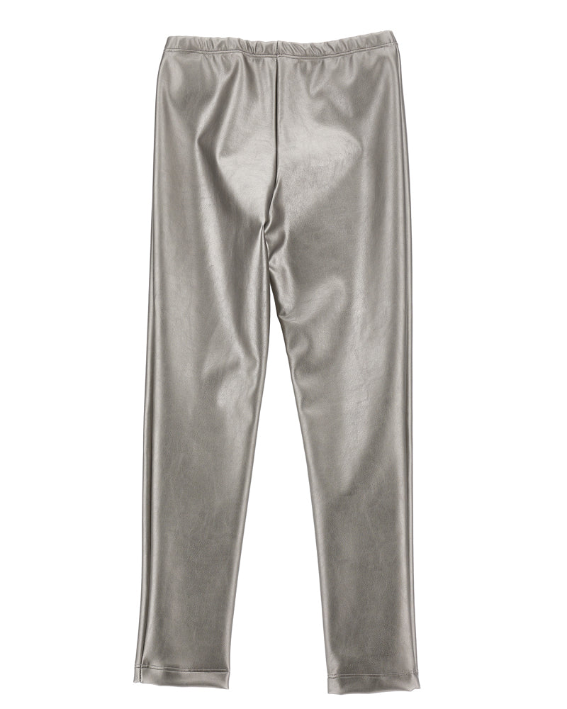 Girls Silver Faux Leather Leggings