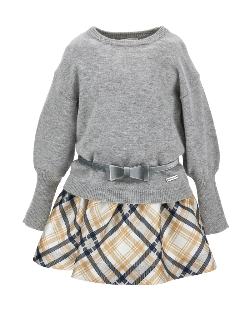 Girls Grey Check Reversible Dress