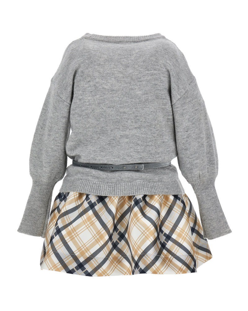 Girls Grey Check Reversible Dress