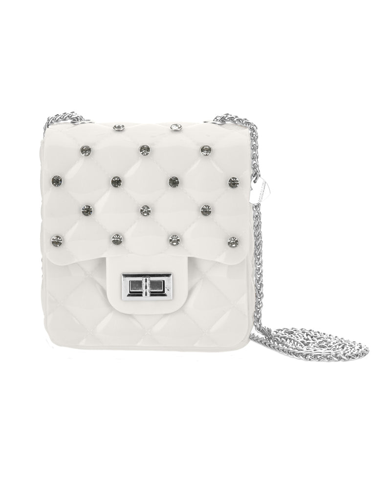 Girls White Diamanté Jelly Bag