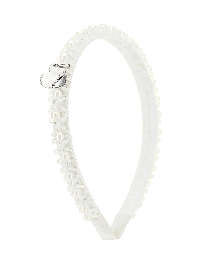 Girls White Beaded Headband