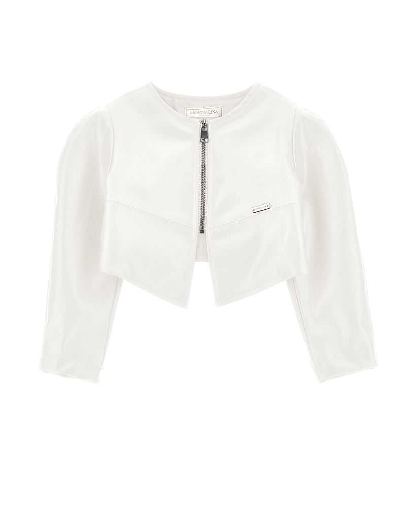 Girls White Faux Leather Jacket